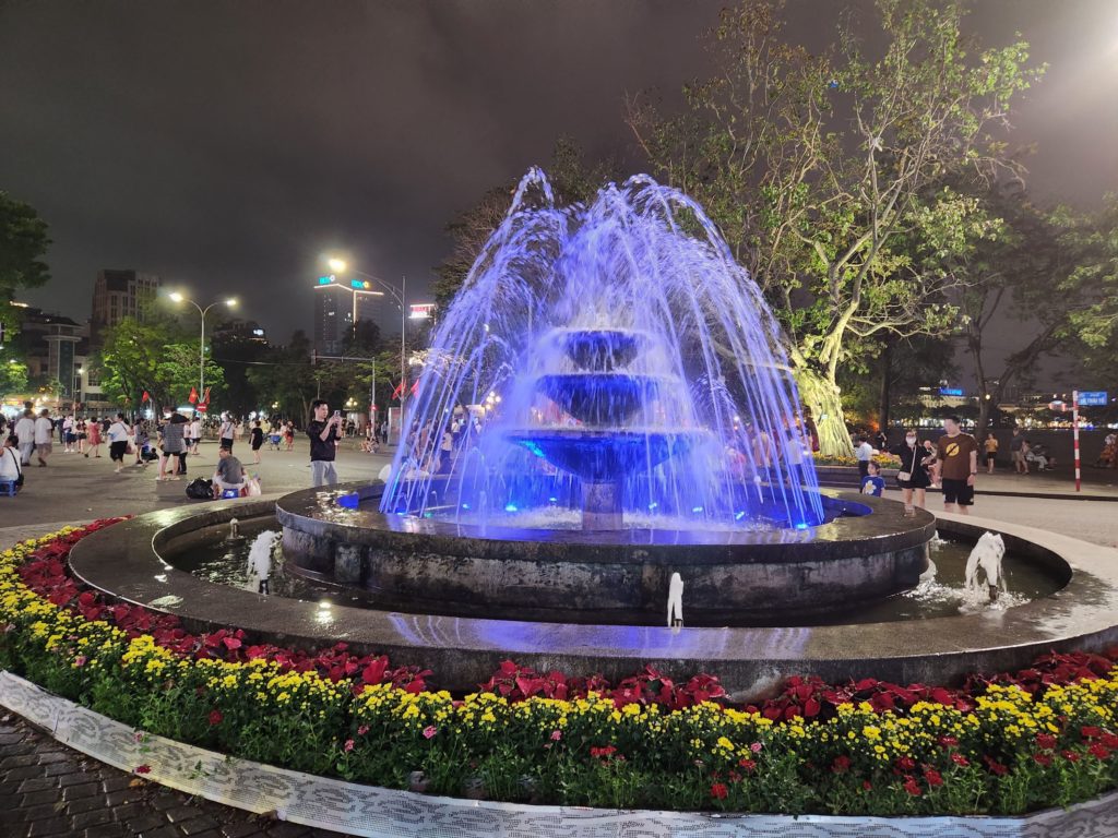 Fountain in front of Hoan Kiem Lake